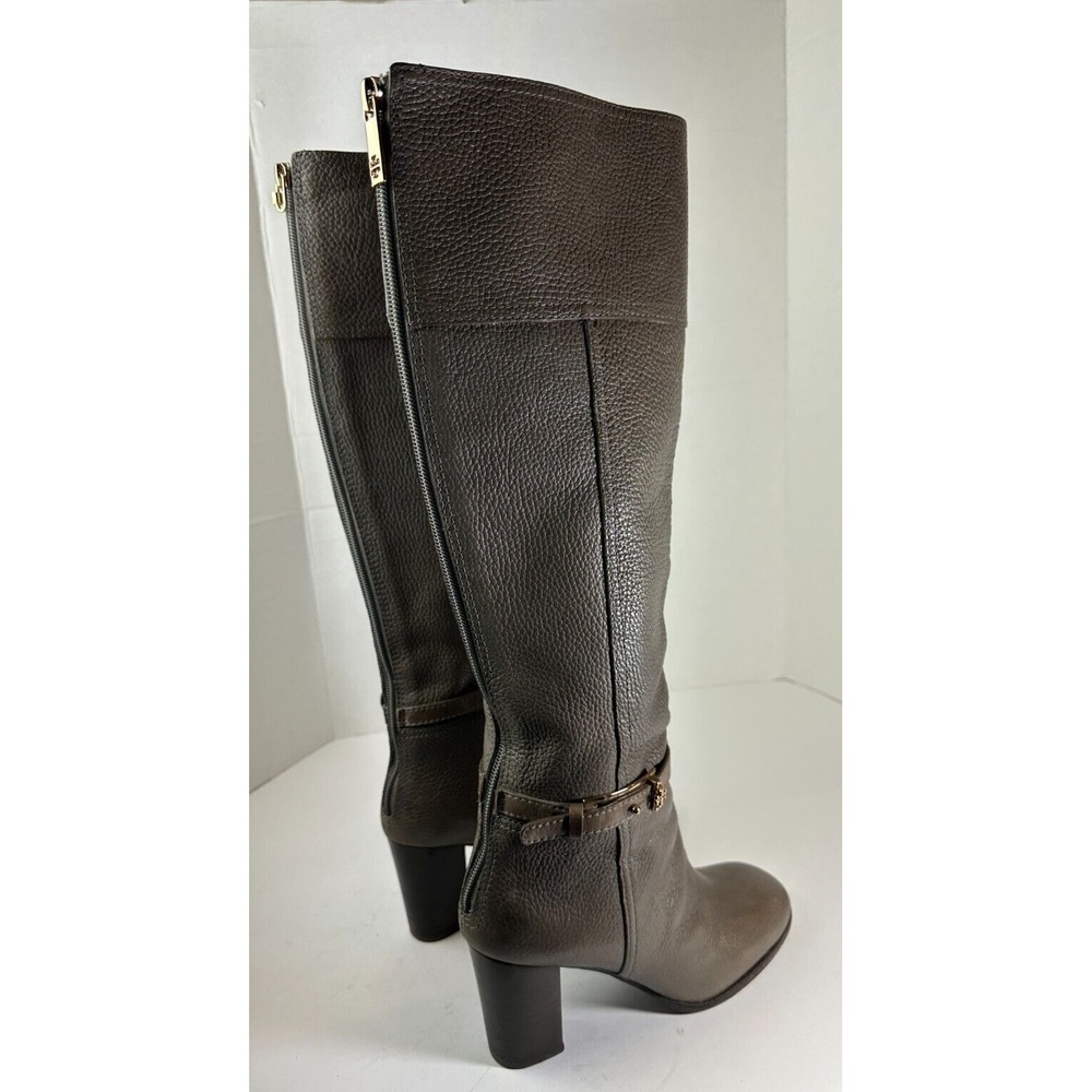 Tory Burch Pebbled Leather Zip Tall Block Heel Buckle Boots Gray 6M Quiet Luxury - Picture 10 of 16
